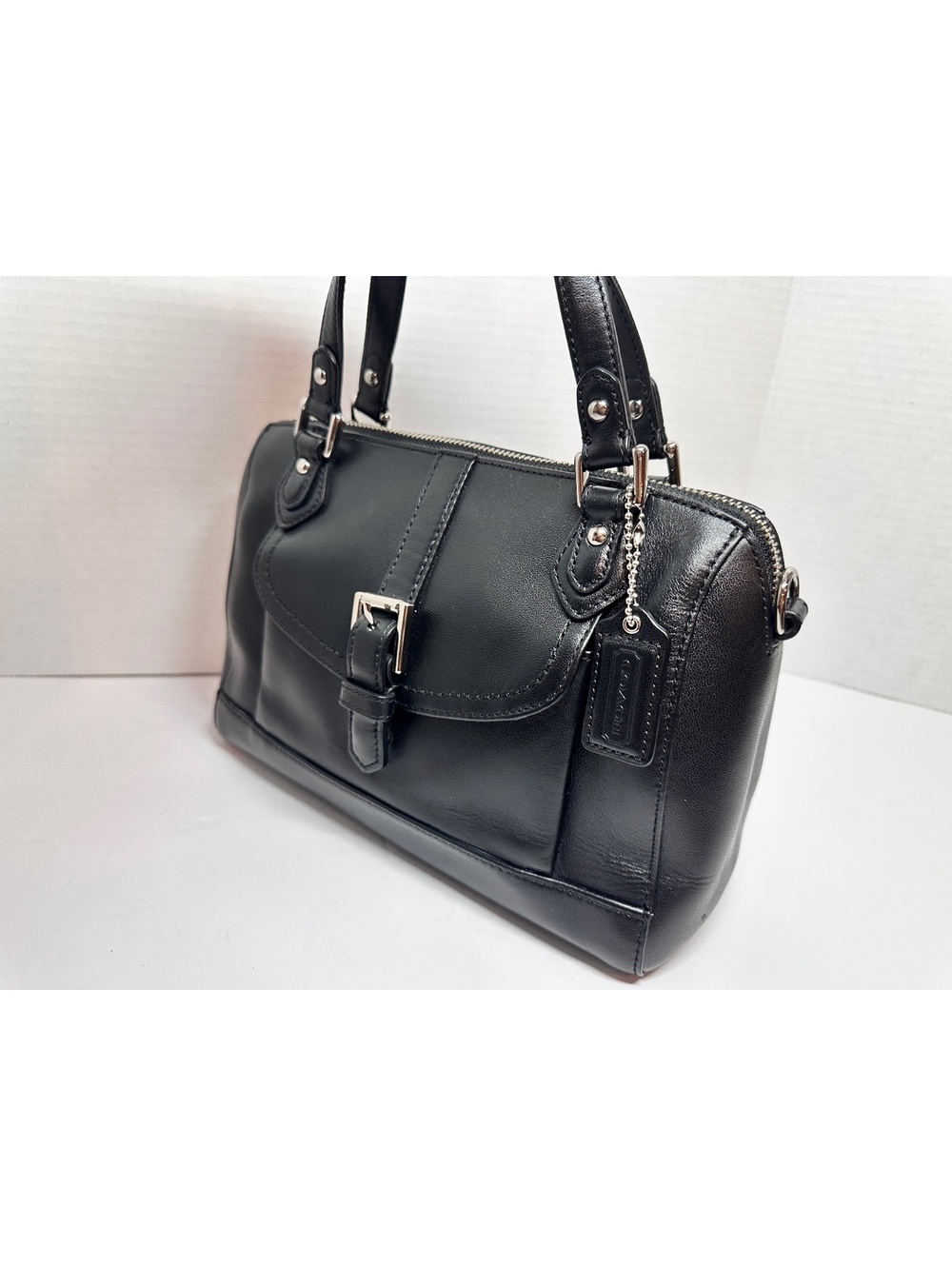 Black Leather Coach Charlie Jessa Leather Mini Satchel Bag